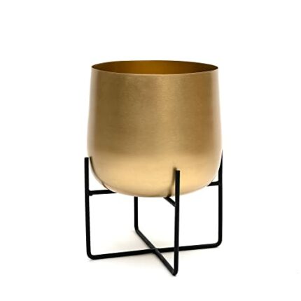 Olly & Rose Gold Plant Stand With Plant Pot Large Metal Planter with Black Stand Flower Pot for Outdoor and Indoor Plants and Flowers (Gold)