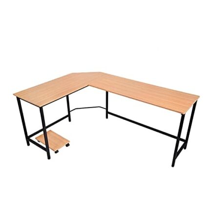 Iron Frame Corner Table-L-Shaped Corner Computer Desk Large PC Gaming Desk Study Table Workstation for Home Office Wood