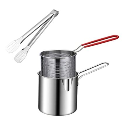 UPKOCH 1 Set Kitchen Fry Pot Deep Frying Basket with Tong Food Cooking Pot Mesh Fryer Basket with Fried Wire Baskets Deepen Milk Pan with Basket