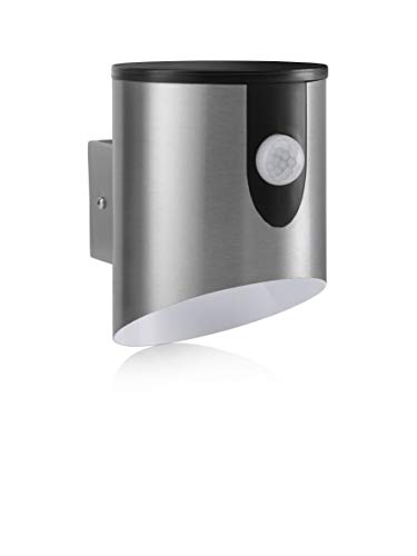 Auraglow Stainless Steel Outdoor Battery Powered Wireless LED PIR Motion Sensor Security Wall Light IP44, Cool White Cylinder Sconce for Porch, G