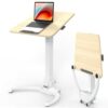 JOY worker Foldable Mobile Standing Desk, Pneumatic Height Adjustable Sit Stand Desk, 90° Tiltable Rolling Portable Laptop Desk with Wheels Non-S