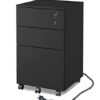 GOSROMS 3 Drawer File Cabinet with Lock & Charging Station, Wooden Move File Cabinet with Wheels, for Home Office, A4/Letter Size Files Under Des