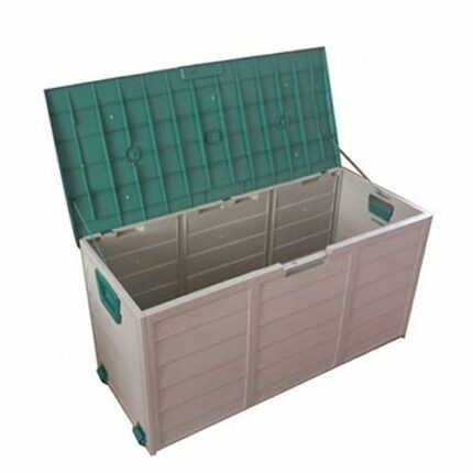LUKEO 75 Gallon Lockable Outdoor Storage Box with Green Lid