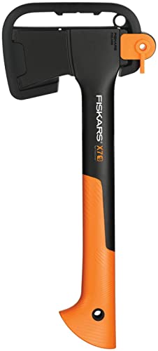 Fiskars Chopping Axe XS X7, Includes Storage and Carrying Case, Length: 35.5 cm, Non-Stick Coating, High Steel Blade/Fibreglass Handle, Black/Ora