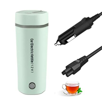 12V Car Kettle, Small Electric Travel Kettles 80W, Portable 350ml Electric Tea Coffee Kettle, 304 Stainless Steel Liner, Heating temperature up t