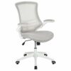 EMMA + OLIVER Mid-Back Light Gray Mesh Ergonomic Task Office Chair, White Frame - Flip-Up Arms