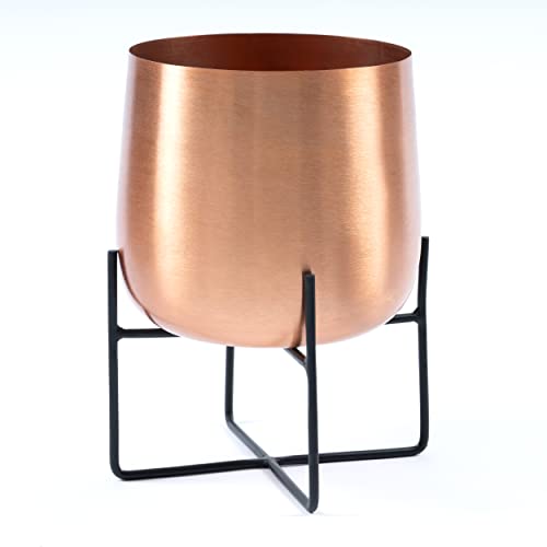 Olly & Rose Gold Plant Stand With Plant Pot Large Metal Planter with Black Stand Flower Pot for Outdoor and Indoor Plants and Flowers (Gold)