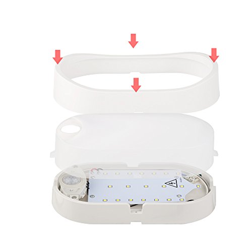 M EGA MEGACUBE 10W LED 4000K IP54 Flush Wall Mounted PIR Sensor Oval Bulkhead Light Fixture for Outdoor,Garden, Shed, Porch, Garage, Workshop, Pa