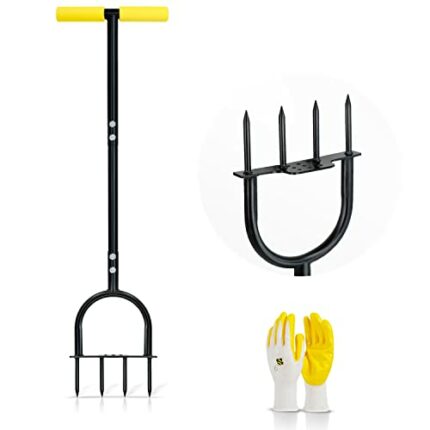 Colwelt Lawn Spike Aerator, Gardening Lawn Aerator for Compacted Soils and Lawns, Non-slip T-Handle Grass Spike Aeration with Four 9cm Solid Stee