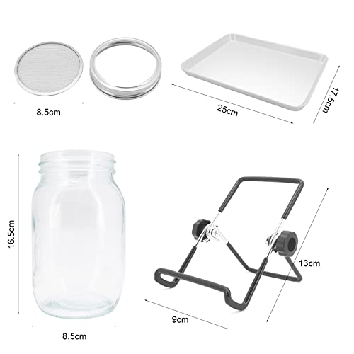 MoYouno Sprouting Jar Kit, 2Pcs Seed Sprouter Kit, Indoor Seed Sprouter,Sprout Growing Kit-with Tray,Stand, Sprout Lids,Wide Mouth Quart Mason Ja