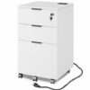 GOSROMS 3 Drawer File Cabinet with Lock & Charging Station, Wooden Move File Cabinet with Wheels, for Home Office, A4/Letter Size Files Under Des