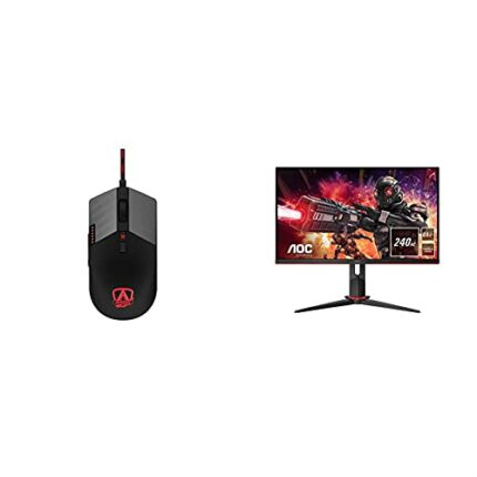 AOC AGON AGM700 Gaming Mouse 16,000 DPI Omron Switches RGB Effects Adjustable DPI weight Gaming 24G2U5 24 Inch FHD Monitor, 75Hz, 1ms, IPS, AMD F