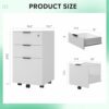GOSROMS 3 Drawer File Cabinet with Lock & Charging Station, Wooden Move File Cabinet with Wheels, for Home Office, A4/Letter Size Files Under Des