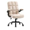 LXXSH Fabric Office Chairs computer Chair with Flip Armrest Small Desk Chairs with Wheels Adjustable Backward Tilt