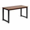 Decoholic 63 Inch Home Office Computer Two-Color Panel Desk with Storage Bag and Hook, Black, Sandalwood Color, Industrial Modern Laptop Desk