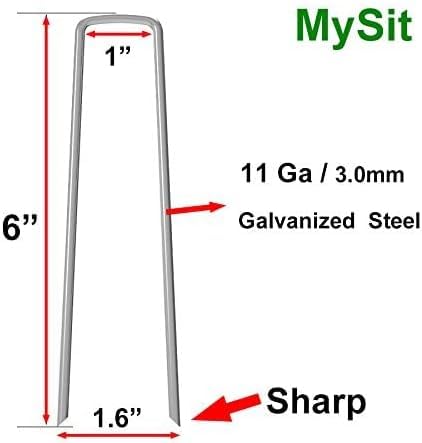 MySit 50x 6-Inch Galvanized Ground Garden Staples Stakes Pins, Lawn Landscape Staples Weed Fabric Staple, Heavy-Duty 11 Gauge Anti-Rust Steel Sod