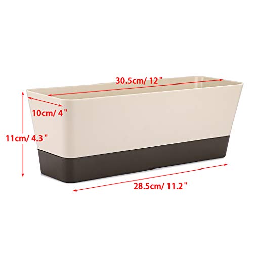 Skelang 2 Pcs Plastic Succulent Plant Pot, Rectangular Plant Pot with Drainage Holes, Long Shallow Pot for Bay Window, Kitchen Windowsill, Shelf,