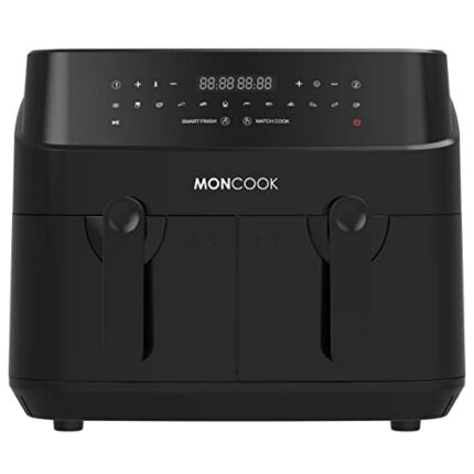 MONCOOK Double Air Fryer - 2 In 1 Airfryer 9L With 2 x 4.5L Baskets - 50 Recipe Cookbook - Smart Finish Function - Digital LED Display Airfryer -