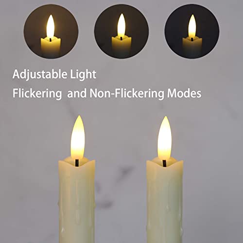 Mavandes Flameless Flickering Taper Candles Two Remote, 19cm Ivory Battery Operated LED Window Candles Timer,Set of 6 Plastic 3D-Wick Dripping-Wa