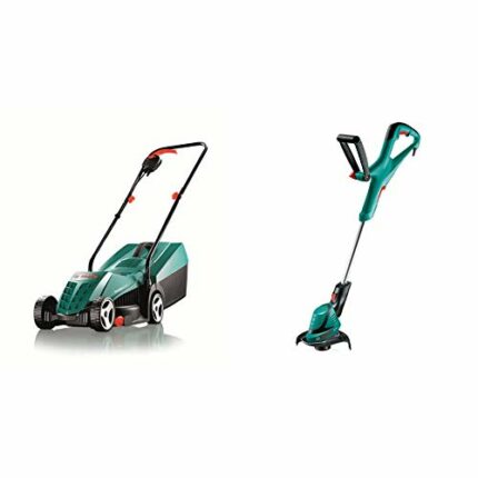 Bosch Rotak 32R Electric Rotary Lawnmower with 32 cm Cutting Width & Bosch ART 24 Electric Grass Trimmer, Cutting Diameter 24 cm