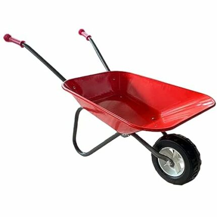 ASC - Child Kids Metal Wheelbarrow - Metal Tray & Frame, Rubber Handles, Puncture-Resistant Tire, Red & Grey - Outdoor, Educational, Farm, Garden
