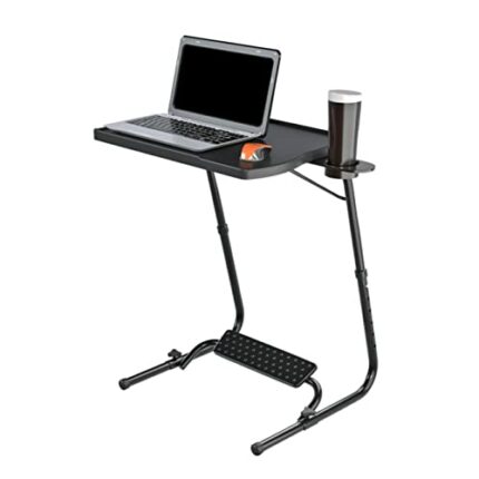 TABLE BUDDY executive® BLACK | Adjustable Multi Position Portable Folding Table Mate with Cup Holder and Smart Footrest for Bed Trey, Work, Watch