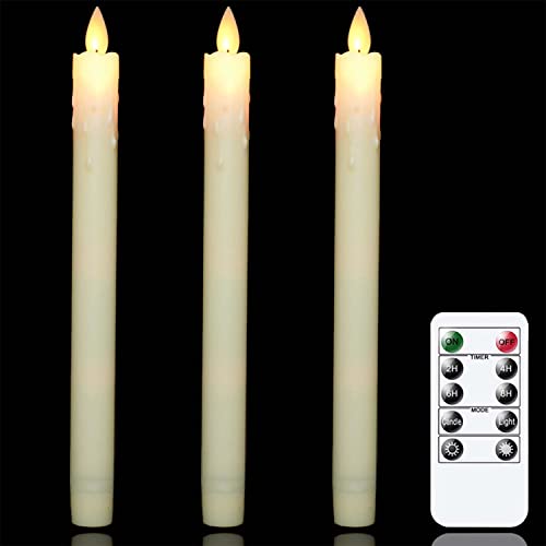 Mavandes Flameless Flickering Taper Candles Two Remote, 19cm Ivory Battery Operated LED Window Candles Timer,Set of 6 Plastic 3D-Wick Dripping-Wa