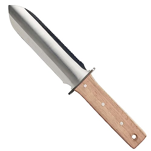 FLORA GUARD Professional Hori Hori Garden Knife with Leather Sheath, Stainless Steel Blade, Sharpening Stone Included, for Weeding, Digging, Prun