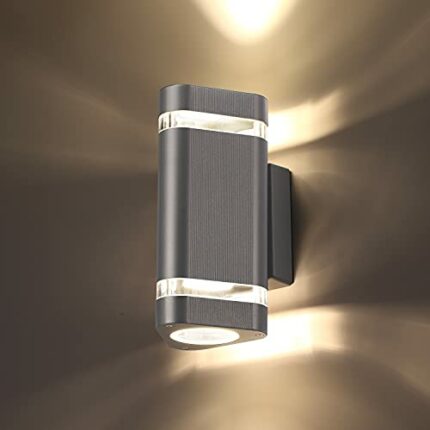 CELAVY Outside Wall Lights, Up and Down Outdoor Wall Lights Mains Powered, IP65 Waterproof Front Door Porch Light Lamp Modern 3000K Aluminium, Ex