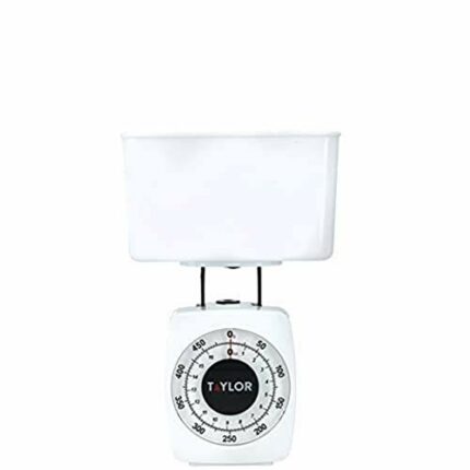 Taylor Compact Mechanical Kitchen Food Scales with Bowl - Weighs 500 g/1 LB Capacity, Precision Accuracy with Tare Function, White