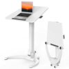 JOY worker Foldable Mobile Standing Desk, Pneumatic Height Adjustable Sit Stand Desk, 90° Tiltable Rolling Portable Laptop Desk with Wheels Non-S