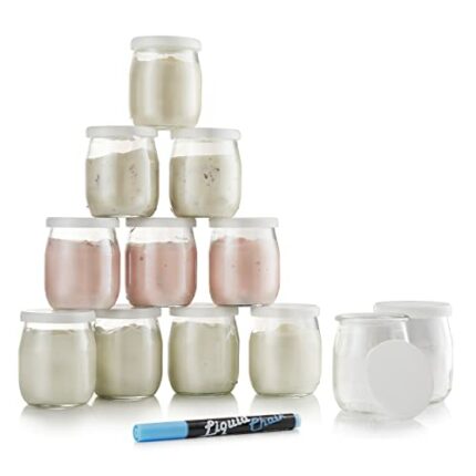 Monboco |12 Glass Yogurt Jars Set with Hermetic Lid | for Yogurt Maker & Robotic Cookers (thermomix, Mr Cuisine, Cookeo, etc) | Made in France |