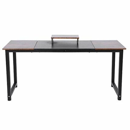 WJIN Study Desk-Office Desk with Black PC Splicing Board Antique Brown Study Desk Household Furniture