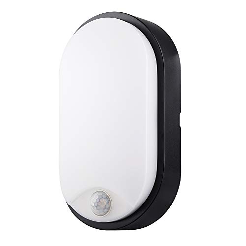 M EGA MEGACUBE 10W LED 4000K IP54 Flush Wall Mounted PIR Sensor Oval Bulkhead Light Fixture for Outdoor,Garden, Shed, Porch, Garage, Workshop, Pa