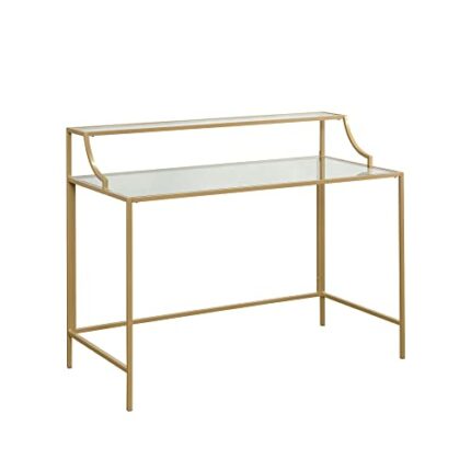 N/A Writing Desk With Clear Glass Shelves Gold Finish For Home Office Or Entryway (Color : A)