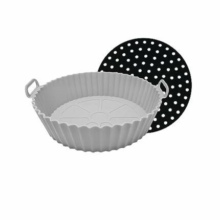 Air Fryer Silicon Liner, 8 INCH 2 Pack, Reusable Air Fryer Liners, Silicone Air Fry Liner (Grey Pot & Black Mat)