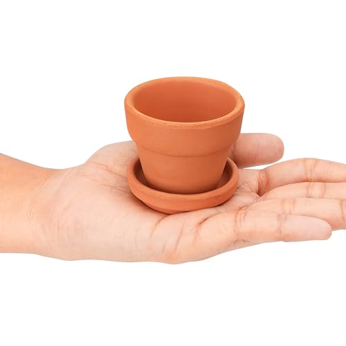 Belle Vous 16 Pack of Unfinished Terracotta Plant Pots & Saucers - 5.2cm/2 Inches - Clay Flowerpots/Planters with Drainage Hole for DIY Crafts &