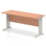 DYNAMIC Rectangular Office Desk Beech MFC Cable Managed Cantilever Leg Silver Frame Impulse 1600 x 600 x 730mm