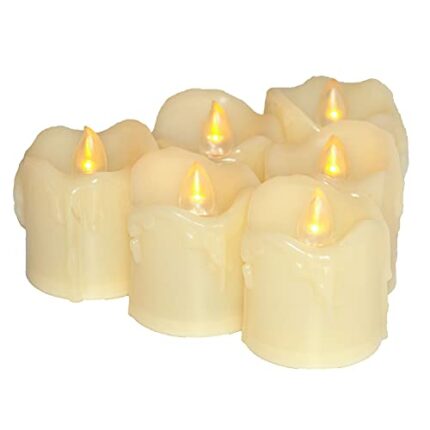 6 PCS Flameless Dripping Wax LED Candles Battery Operated with Timer / 6 Hours On and 18 Hours Off Per Cycle, LED Tea Light Candles for Outdoor H
