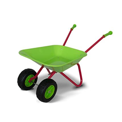 Topwell Kids Wheelbarrow Outdoor Toy Barrow Dual-Wheel Barrow For Child Metal Construction Garden Beach Wheel Barrow-Red/Green