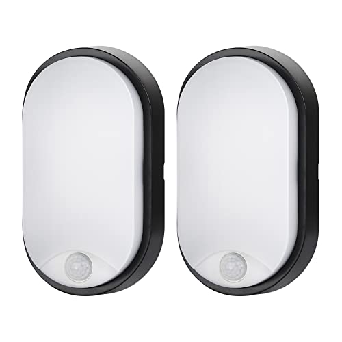 M EGA MEGACUBE 10W LED 4000K IP54 Flush Wall Mounted PIR Sensor Oval Bulkhead Light Fixture for Outdoor,Garden, Shed, Porch, Garage, Workshop, Pa