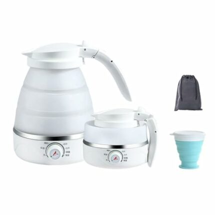 Foldable Electric Kettle, Portable Travel Kettle with 2 Foldable Cup Set, 600ML Quick Boiling Kettle with Multiple Setting, Lightweight Collapsib