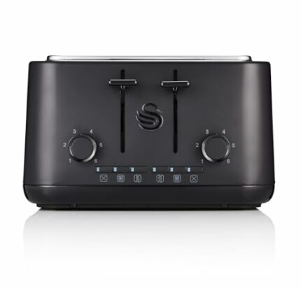 Swan ST34040BLKN Stealth 4-Slice Toaster with Defost/Reheat/Cancle Functions, Cord Storage, 1630W, Matte Black