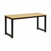 Decoholic 63 Inch Home Office Computer Two-Color Panel Desk with Storage Bag and Hook, Black, Sandalwood Color, Industrial Modern Laptop Desk