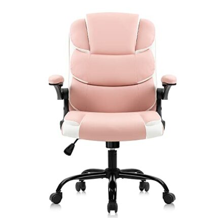 SDFGH Office Chairs Pink Desk Chair with Arms PU Leather Computer Chair for