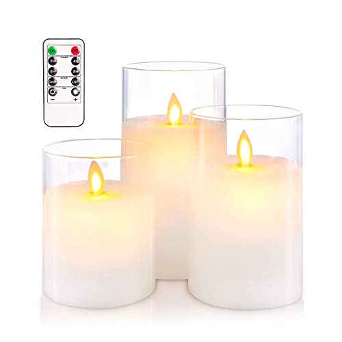 HIYAA LED Flameless Candles, Gray Glass Battery Operated Candles Flickering with Remote, 3D Wick Realistic Warm Light LED Candles Flickering with