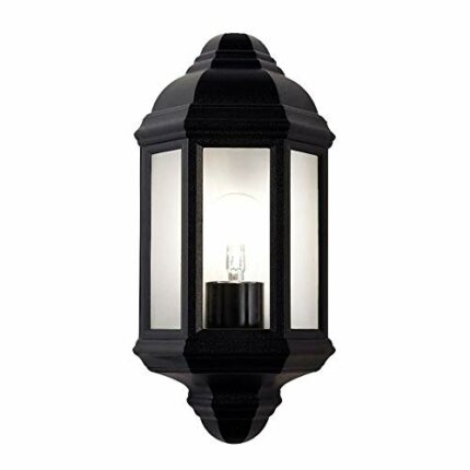 Traditional Outdoor Matt Black Cast Aluminium Flush Wall Lantern Light Fitting by Happy Homewares