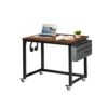 AHB Rolling Computer Desk with 4 Smooth Wheels, Simple Style Mobile Writing Desk Home Office Study Table Movable Workstation with Metal Frame (Br