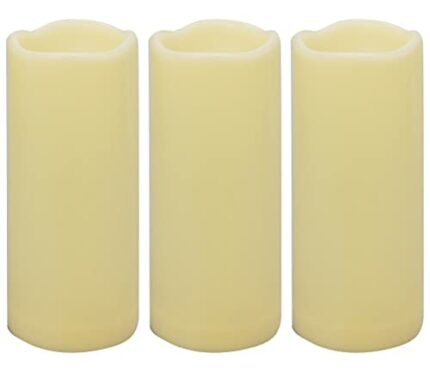 CANDLE IDEA 3PCS 7'' Waterproof LED Flameless Timer Candles, 1000 Hours Long Battery Life / Flickering Operated Electric Large Pillar for Outside