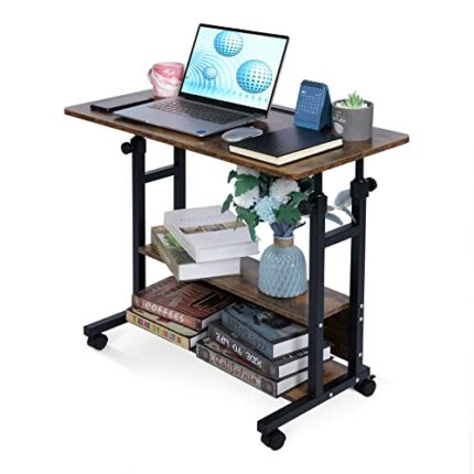 Home Office Desks Standing Adjustable Height Small Laptop Desk with Storage for Small Spaces Computer Table for Couch Bedrooms Mobile Rolling Por
